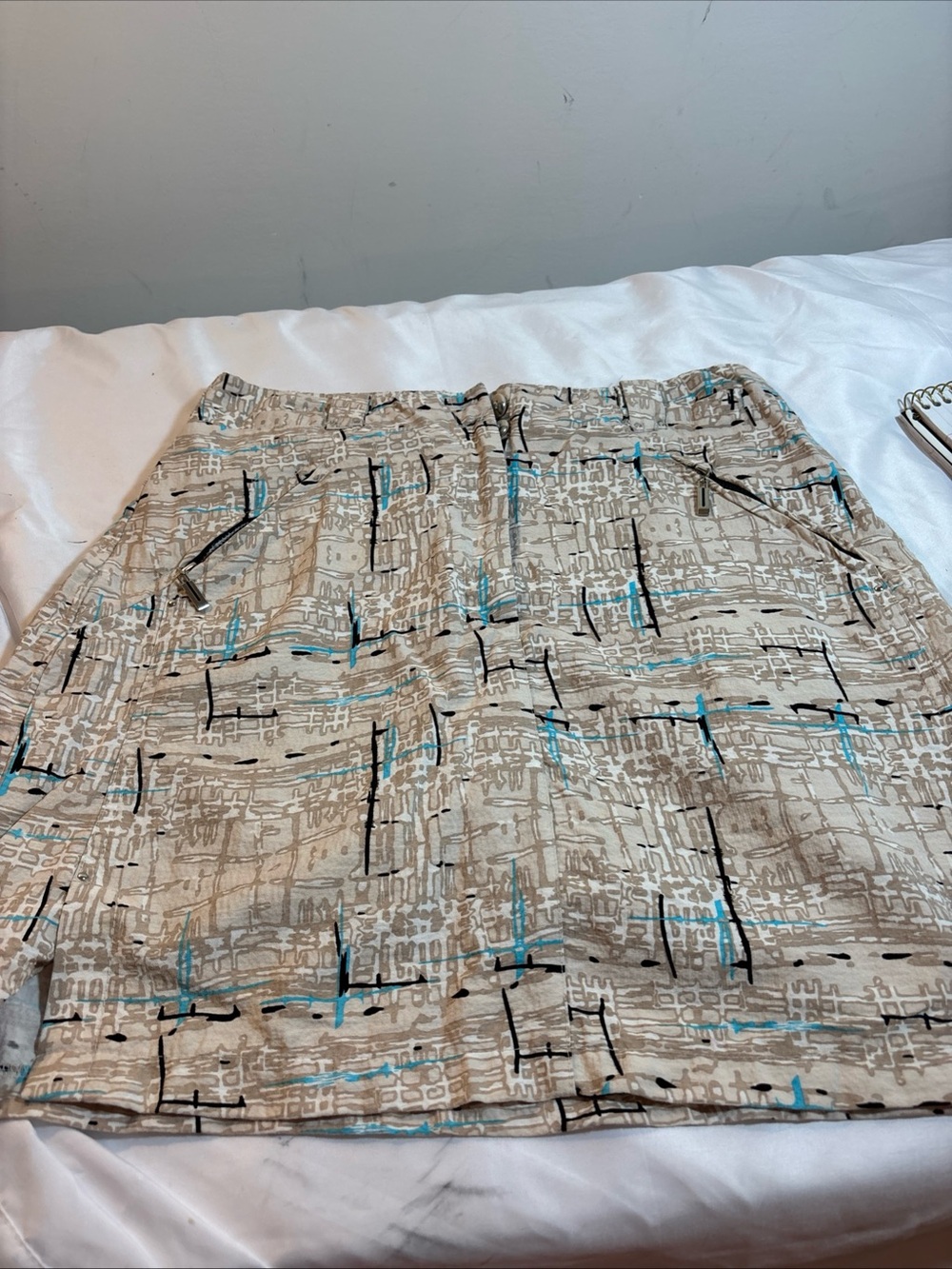jamie sadock Beige A-Line Skirt with Turquoise and Black Details. 426